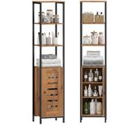kleankin Mobile Bagno Alto Stretto, Mobiletto Bagno Salvaspazio con Ante Soft Close a Persiana, 3 Ripiani Aperti, Ripiani Regolabili, per Lavanderia, 37x30x167cm, Marrone Rustico