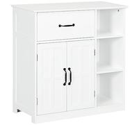 kleankin Mobile bagno, armadio bagno su piedistallo con doppia porta, cassetto, scomparti aperti e ripiano regolabile, mobile portaoggetti per soggiorno, WC, 80 x 34 x 81 cm, bianco