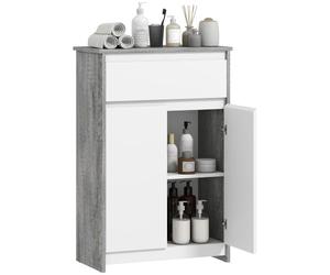 kleankin Mobile Bagno con Cassetto e Ante Doppie Grigio e Bianco