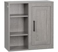 kleankin Mobile Bagno da Parete, Pensile Bagno con 3 Ripiani Aperti e Armadietto, Mobiletto Bagno Sospeso in Legno Truciolare in Stile Vintage, 48x20x50cm, Grigio