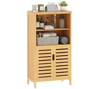 kleankin Mobile Bagno in Bambù, Mobiletto Bagno Salvaspazio con 2 Ante a Persiana e Ripiani Aperti, Armadietto da Terra per Sala da Pranzo, Salotto, Soggiorno, Cucina, 50x29x92 cm, Color Legno