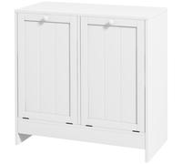 kleankin Mobile Bagno Portabiancheria in Legno con 2 Scomparti a Ribalta Bianco