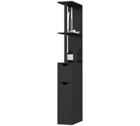 kleankin Mobiletto Bagno Salvaspazio a Colonna con 2 Ripiani e 2 Armadietti, Colonna Bagno in Legno per Salotto, Soggiorno, 15.2x29.8x118 cm, Nero