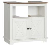 kleankin Mobile Bagno Sotto Lavabo con Armadietto a 2 Ante e Ripiano Aperto, Mobile da Bagno in Truciolato, 60x30x60 cm, Bianco e color Noce