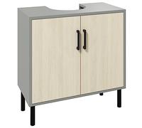 kleankin Mobile Bagno Sottolavabo con Doppia Anta e Ripiano in Truciolato, Mobiletto da Bagno per Lavabi con o Senza Colonna, 60x30x60cm, Grigio e Color Quercia