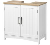 kleankin Mobile Sottolavabo per Bagno con 2 Ante e Ripiano Regolabile, Mobiletto Sottolavabo Salvaspazio con Intaglio a U, per Lavabi con e Senza Piedistallo, 60x33x60cm, Legno e Bianco