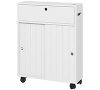 kleankin Mobile Bagno Stretto con Ante Scorrevoli e Ripiani Regolabili, Bianco