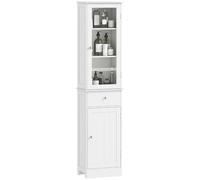 kleankin Mobile Colonna Bagno salvaspazio – Anta trasparente, cassetto, ripiani regolabili, Bianco