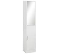 kleankin Mobile Colonna Bagno in Legno a 5 Ripiani con Anta a Specchio Bianco
