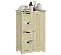 kleankin Mobile da bagno, colonna stretta con 4 cassetti e ripiano regolabile, stile moderno, per spazi ridotti, 56x30x83 cm, legno naturale
