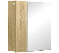 kleankin Mobile da Bagno con Specchio e 4 Ripiani Interni, Specchio Bagno Contenitore in Truciolato, 60x15x60cm, Color Legno