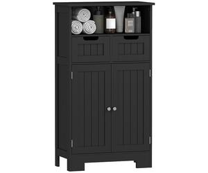 kleankin Mobile da bagno, contenitore con 2 cassetti, nicchia, armadio con anta, ripiano regolabile, mobile da bagno, cucina, soggiorno, 60 x 30 x 109 cm, nero