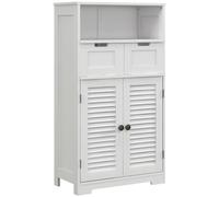 kleankin Mobile da bagno indipendente, mobile contenitore, ripiano regolabile, mobile salvaspazio, armadio a 2 ante, 2 cassetti, nicchia, 61 x 30,5 x 109,5 cm, bianco