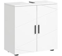 kleankin Mobile da bagno sottolavello, mobile da bagno, mobile contenitore per lavabo con doppie ante e ripiano, 10L x 20Dcm taglio a "U", bianco