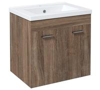 kleankin Mobile lavabo sospeso mobile lavapani con lavabo in ceramica armadio portaoggetti 60 x 45,5 x 60 cm, marrone chiaro