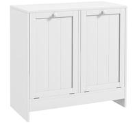kleankin Mobile Portabiancheria con 2 Scomparti a Ribalta, Mobile Bagno in Legno per Biancheria, 66x33x68cm, Bianco