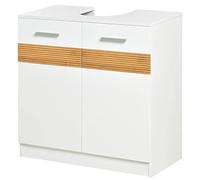 kleankin Mobile Sotto Lavabo Bagno, Mobiletto Bagno Sottolavandino con Antine in Legno Bianco, 60x30x60.5cm