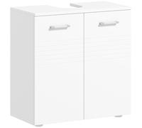 kleankin Mobile Sottolavabo Bagno 2 Ante in Legno con Mensola Regolabile Bianco