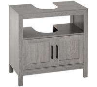 kleankin Mobile Sottolavabo con Armadietto a 2 Ante e Ripiani, Mobiletto Bagno Salvaspazio in Legno, per Lavabi con o senza Colonna, 60x30x60cm, Grigio