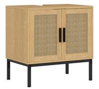 kleankin Mobile sottolavabo, design boho, mobile bagno, elementi in rattan, con incavo a U, Rovere Aosom Italy