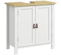 kleankin Mobile Sottolavabo per Bagno con 2 Ante, Ripiano Regolabile, Mobiletto Sottolavabo con Maniglie in PU, Mobile Bagno Moderno e Salvaspazio, per Lavabi senza Colonna, 60x30x60 cm, Bianco