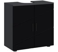 kleankin Mobile Sottolavabo per Bagno con Armadietto 2 Ante Nero | Mobiletto Sottolavabo, Intaglio a U, Ante Soft Close, Mensola Regolabile, per Lavabi con o Senza Colonna