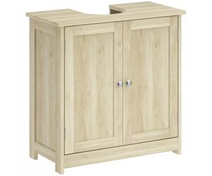 kleankin Mobile Sottolavabo per Bagno con Ripiano Regolabile, Mobiletto Sottolavabo con Intaglio a U, Mobile Bagno Moderno e Salvaspazio, Adatto a Lavabi a o senza Colonna, 60x30x60 cm, Rovere