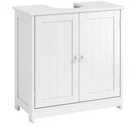 kleankin Mobile Sottolavabo per Bagno Moderno 60x30x60 cm Bianco | Ripiano Regolabile, Mobiletto Sottolavabo con Intaglio a U, Mobile Bagno Salvaspazio, Adatto a Lavabi a o senza Colonna