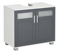 kleankin Mobile sottolavello, Armadietto Mobiletto per Bagno sotto Lavabo con 2 Ante in Vetro Temperato e Ripiano Regolabile, 69 x 35 x 59 cm, Bianco e Grigio