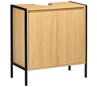 kleankin Mobile sottolavello da bagno, armadio sotto lavabo, base in metallo, doppia porta, 60 x 30 x 62,5 cm, colore nero e legno