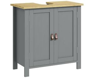 kleankin Mobile sottolavello, mobile da bagno sotto lavabo, 2 ante, ripiano regolabile, 2 ripiani interni, maniglie in PU, 60 x 30 x 60 cm, grigio