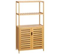 kleankin Mobiletto Bagno con 2 Ripiani Aperti e Armadietto a 2 Ante, Mobile Salvaspazio in Bambù 60x30x120cm, Naturale