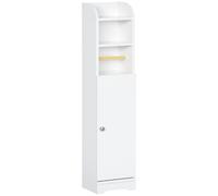 kleankin Colonna Bagno Colonnina 3 Ripiani in Legno 23x18x100 cm Bianco | Armadietto a 2 Livelli, Ripiano Regolabile in 3 Posizioni, Mobiletto Bagno, Portarotolo di Carta, Ripiani Aperti