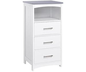 kleankin Mobiletto Bagno con Scaffale Aperto e 3 Cassetti, Armadietto da Bagno Salvaspazio Design Rialzato, in MDF, 40x33x80cm, Bianco