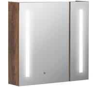 kleankin Mobiletto Bagno con Specchio e Luci LED Regolabili, 2 Ante e Mensola Regolabile, Design a parete, 70x15x65cm, Marrone Aosom Italy