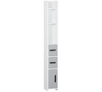 kleankin Colonna Bagno con Mensole e Armadietti, Mobile Bagno Alto Salvaspazio in Legno, 15x17x120cm, Bianco e Grigio