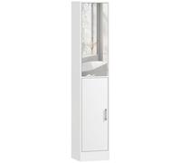 kleankin Mobile Contenitore in Legno a 5 Ripiani con Anta a Specchio Bianco