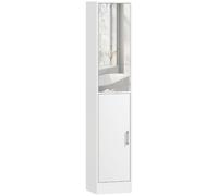 kleankin Mobiletto Bagno Salvaspazio a Colonna, 32x28x162 cm, Bianco | Anta a Specchio, Ripiani Interni Regolabili, Mobile Bagno, per Sala da Pranzo Salotto Soggiorno Cucina