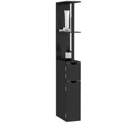 kleankin Mobiletto Bagno Salvaspazio a Colonna con 2 Ripiani e 2 Armadietti, Colonna Bagno in Legno per Salotto, Soggiorno, 15.2x29.8x118 cm, Nero