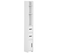 kleankin Mobiletto Bagno Salvaspazio a Colonna con 3 Mensole e 3 Armadietti, Colonna Bagno in Legno per Salotto, Soggiorno, Cucina, 15x17x120 cm, Bianco