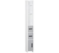 kleankin Mobiletto Bagno Salvaspazio a Colonna con 3 Mensole e 3 Armadietti, Colonna Bagno in Legno per Salotto, Soggiorno, Cucina, 15x17x120 cm, Bianco e Grigio