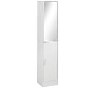 kleankin Mobiletto Bagno Salvaspazio a Colonna con Anta a Specchio e Ripiani Interni Regolabili, Mobile Bagno per Sala da Pranzo Salotto Soggiorno Cucina, 32x28x162 cm, Bianco