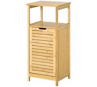 kleankin Mobiletto Bagno con Cesto Multifunzione per Bucato e Giocattoli, Mobile Portabiancheria da Bagno in MDF e Bambù, 40x30x86.5cm, Color Naturale