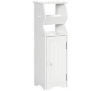 kleankin Mobiletto da Bagno Salvaspazio in MDF Bianco con Spazio per Carta Igienica e Armadietto, 19x15x56 cm
