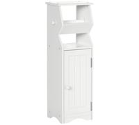 kleankin Mobiletto da Bagno Salvaspazio in MDF Bianco con Spazio per Carta Igienica e Armadietto, 19x15x56 cm