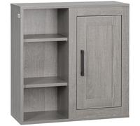 kleankin Pensile Bagno 3 Ripiani Aperti e Armadietto in Legno 48x20x50cm Grigio