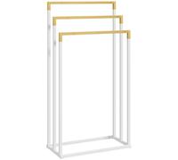 kleankin Portasciugamani a 3 Sbarre in Bambù e Acciaio con Design Autoportante, 45x22.5x86 cm, Bianco e Color Legno