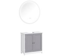 kleankin Set 2 Pezzi con Mobile Bagno Sotto Lavabo a U e Specchio LED a 3 Colori