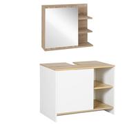 kleankin Set 2 Pz con Mobile Specchiera e Mobile Sottolavabo Bagno color Legno