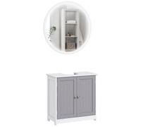 kleankin Set Bagno 2 Pezzi con Mobile Sotto Lavabo a U e Specchio Bagno LED